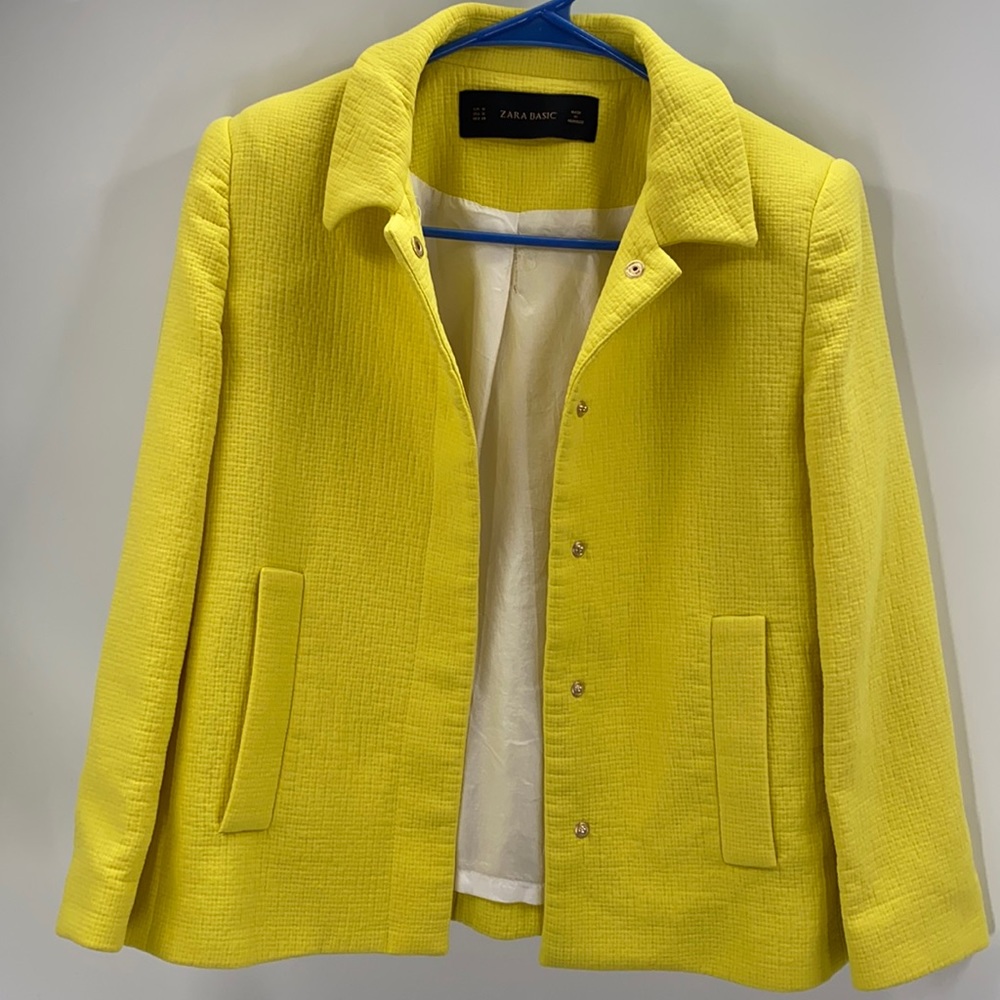 Zara Basic Snap Button Yellow Blazer Size Medium - image 2